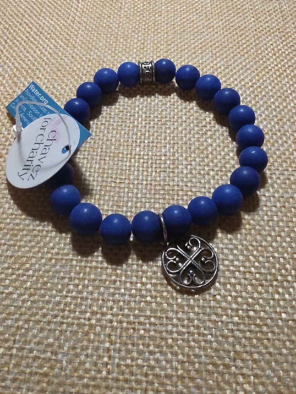 Matte Royal Blue Lapis Lazuli 8mm Beaded Bracelet with Silver Medallion Charm